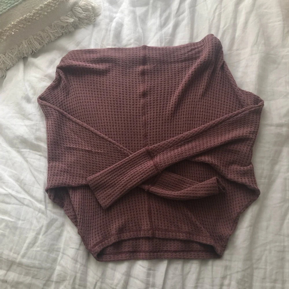 Free People Mauve Waffle-Knit Cropped Sweater
